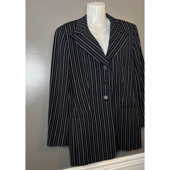 Escada Elements Blazer Jacket Womens 40 Black Pinstripe Wool Silk Made Italy - Picture 2 of 11